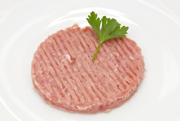 Chicken burger with raw uncooked white background