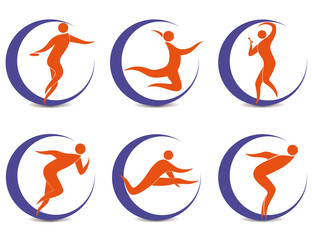 Set of sports symbols with silhouettes of human