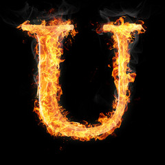 Fonts and symbols in fire on black background - U © Andrei Tsalko