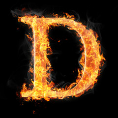Fonts and symbols in fire on black background - D