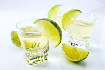 gold tequila with lime.