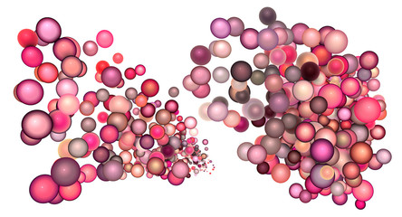 3d render strings of floating balls in multiple glossy pink red