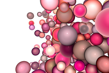 3d render strings of floating balls in multiple glossy pink red