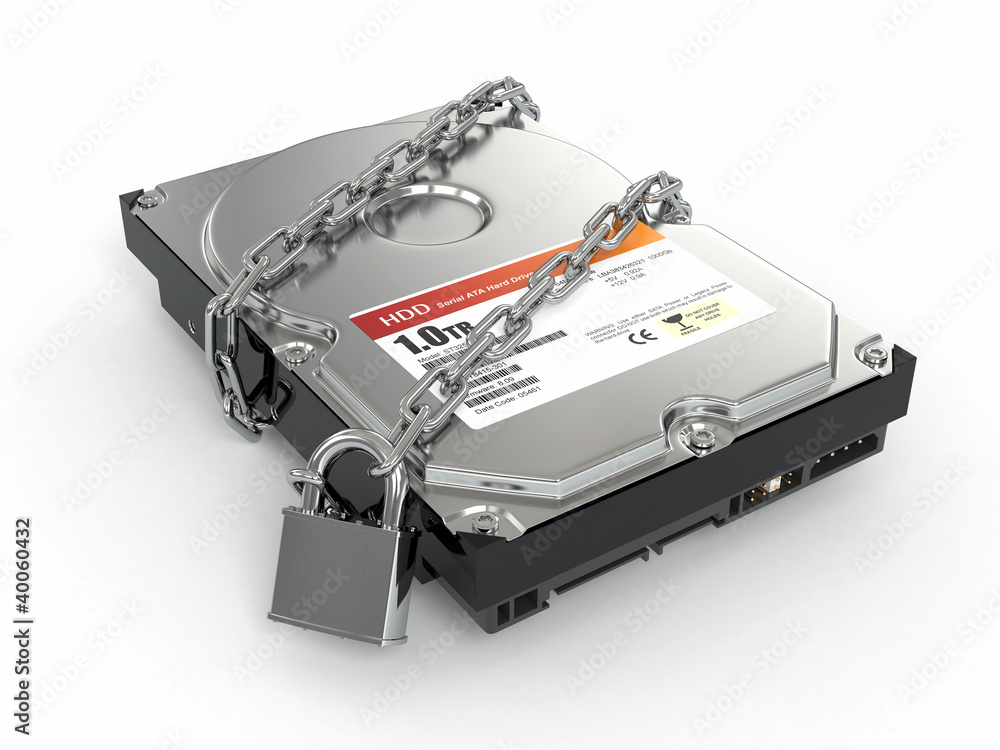 Aufkleber protected hdd. chain and lock on hard disk drive