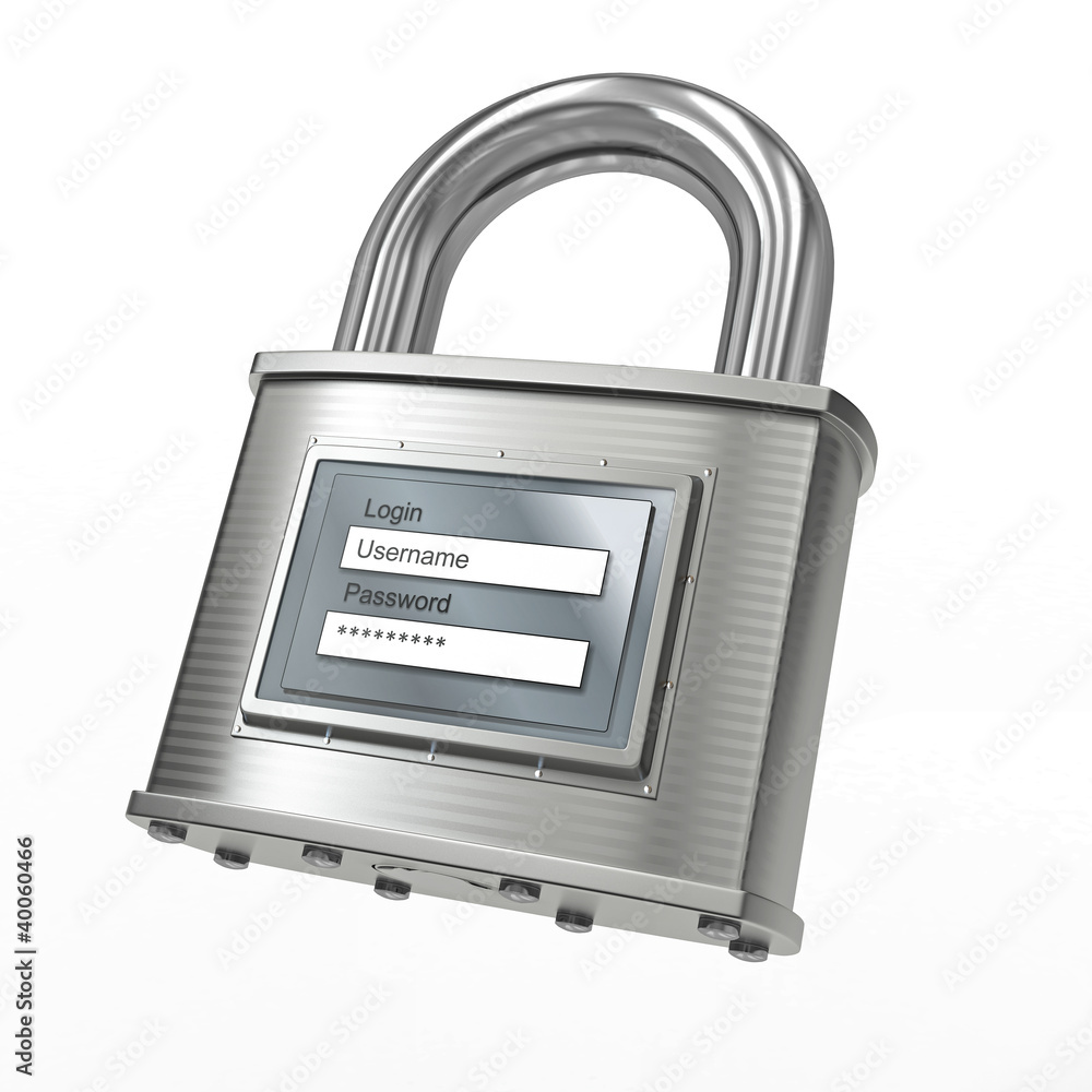Poster padlock with login and password. 3d