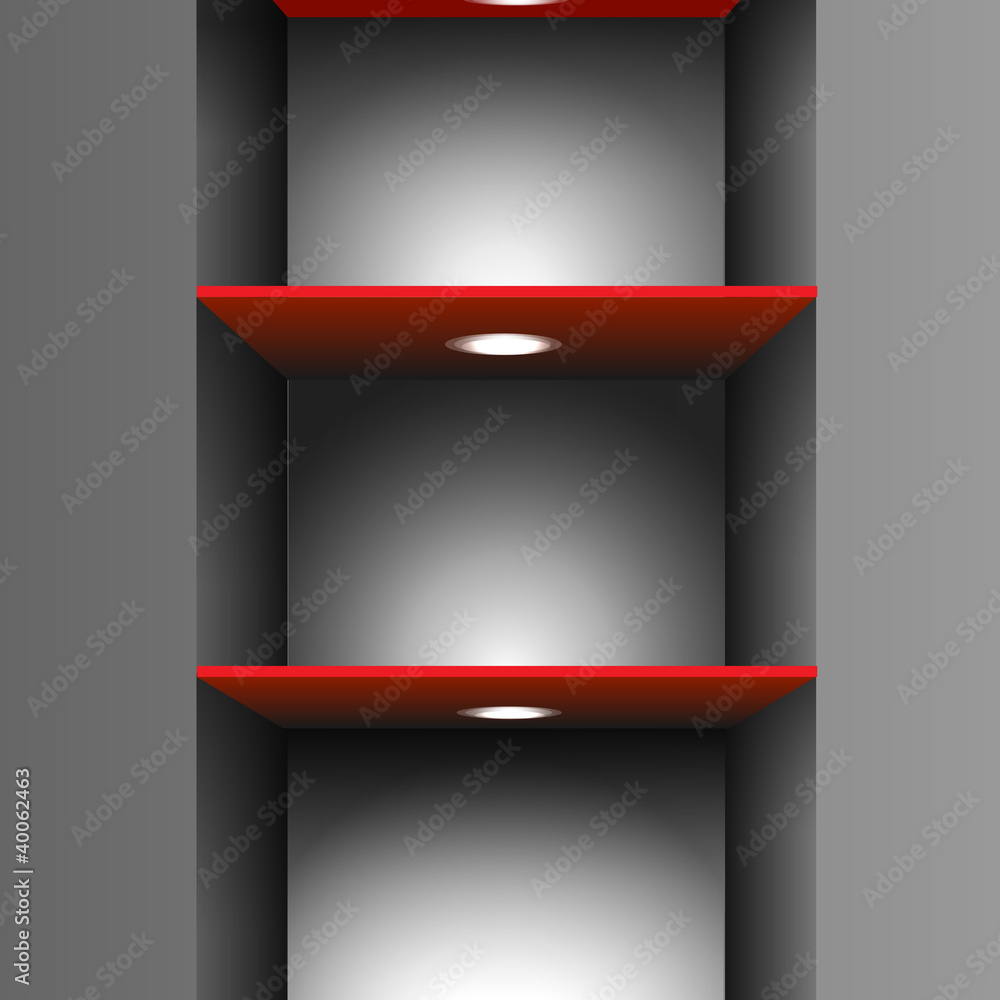 Poster red empty shelf with lighting