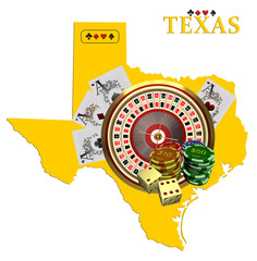 Map of Texas with casino chips
