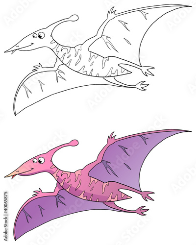 "comic dinosaurier, pterodactylus, coloriert und outlines" Stockfotos