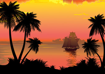 Silhouette of the jungle on the ocean background. © Tetiana Nikonorova