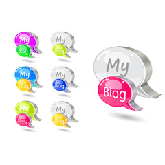 Chat icon set with blog word