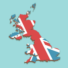 great britain map vector with union jack flag texture on blue background