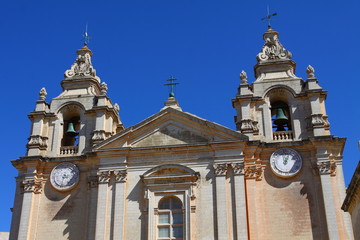 Facade of the St. Paul's Cathedral, Mdina, Malta