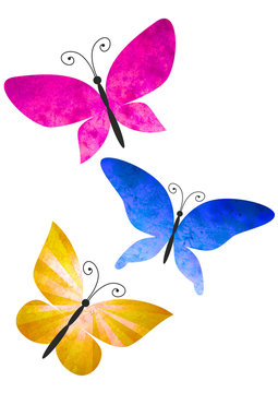 colorful butterflies isolated on white watercolors illustration