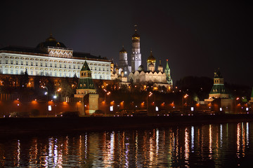Fototapeta na wymiar Moscow Kremlin with beautiful illumination at dark night
