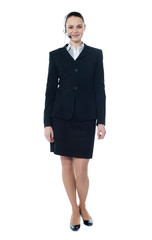 Telemarketing girl posing in headsets, smiling