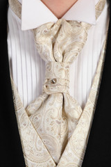 Beautiful light celebratory tie with crystal clad on neck