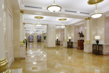 Light hall with marble floor in Hotel