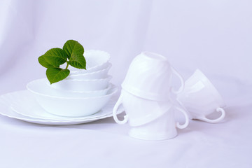 Set of beautiful white dishes