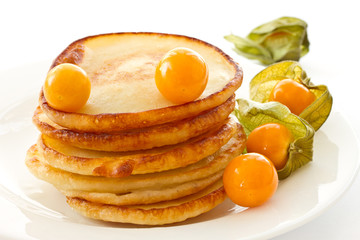 pancakes with berries physalis