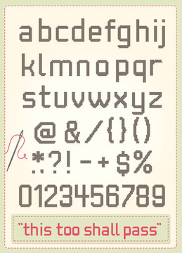 Cross stitch alphabet with sample text