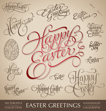 easter greetings hand lettering set (vector)