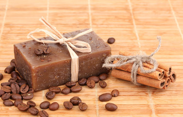 Hand-made soap on wooden mat