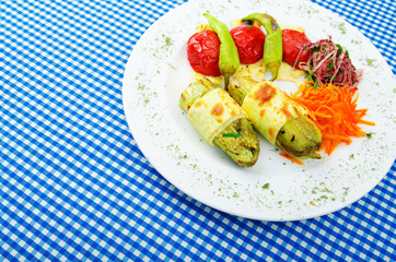 Grilled vegetables served in the plate