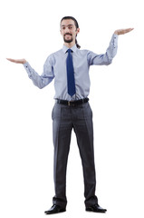 Businessman pushing away virtual obstacles