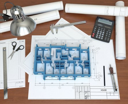 3D model floor of the house on the desktop architect