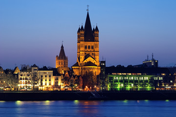 Evening view on Great St. Martin Church in Cologne