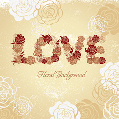 Floral background with roses and love letters