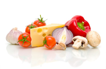 still life. cheese and vegetables. © evgenyi