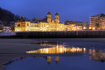 Donostia/San Sebastian City Hall at night, Spain