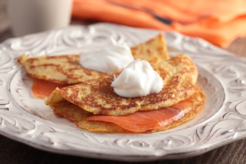 Crepes with salmon