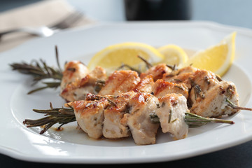 Souvlaki on rosemary branches