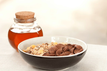 Cereals made from whole grain and chocolate crunchy with honey