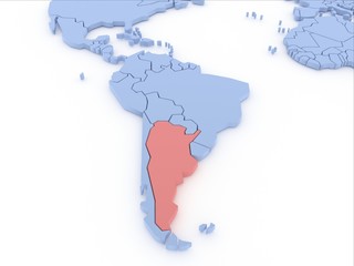 Three-dimensional map of Argentina isolated on background. 3d