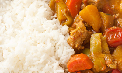 Delicious curry served with hot Thai jasmine rice