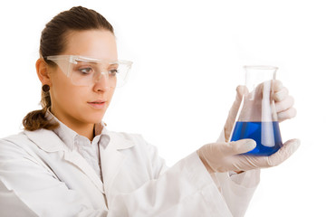 Fototapeta premium researcher analyzing a liquid on white background