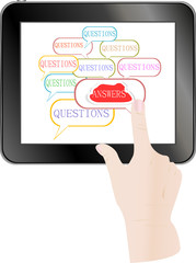 Hand check answer cloud on Touch screen of Tablet PC