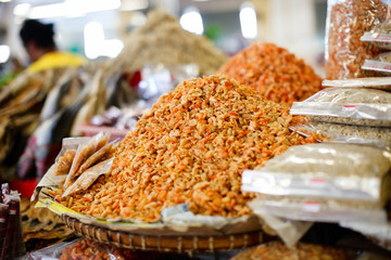 Dried shrimps on market