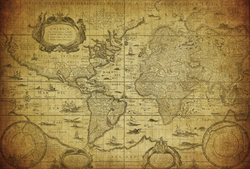 Fototapeta na wymiar vintage, mapa świata 1635