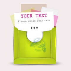 Paper sheets with envelopes for text