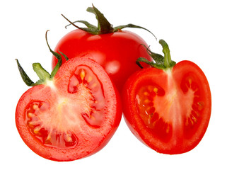 Fresh red tomatoes isolated on a white background.