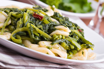 Orecchiette with turnip tops. Orecchiette con cime di rapa.