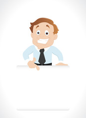 Businessman Pointing on Blank Banner