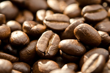 Closeup of piled coffee beans