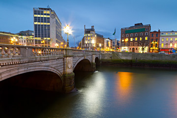 O'Connell street bridge in Dublin at night, Ireland