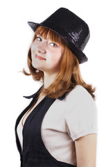 Young beautiful woman in black cap