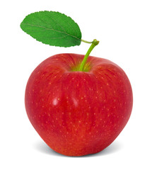 Red apple with leaf isolated on white